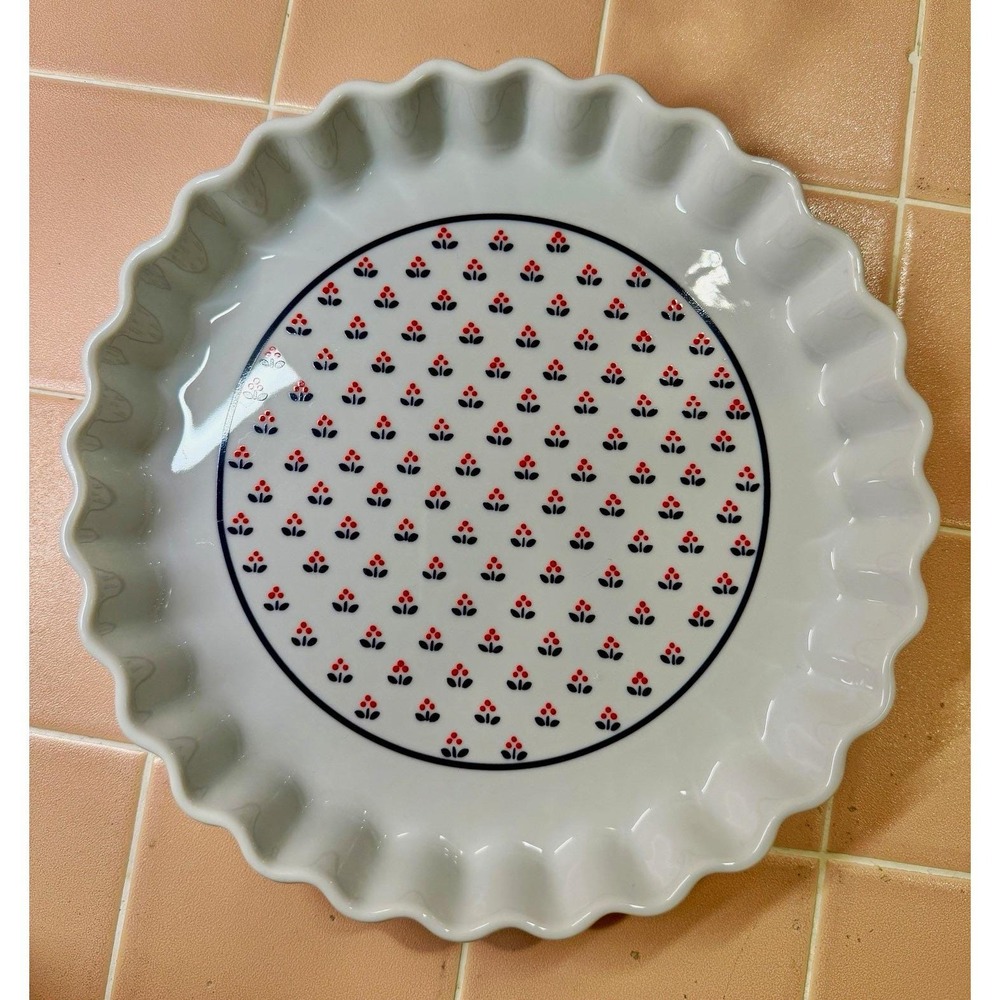 Copco Country 10in Fluted Porcelain Tart/Quiche Pan Round White Blue Red